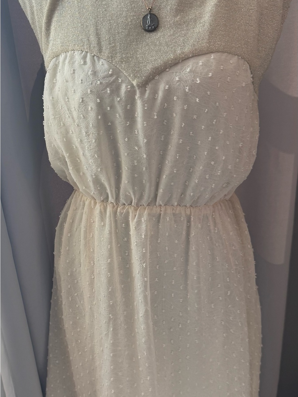 Cream Swiss Dot Midi Dress with Elastic Waist
